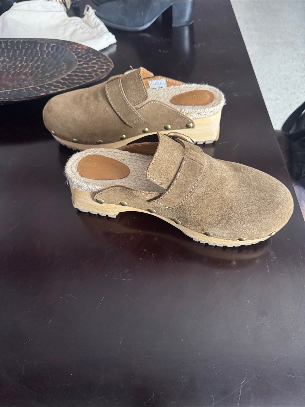 See By Chloé Tan Suede Clog Mules with Stud Accents